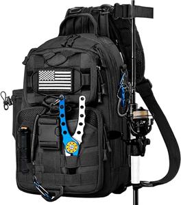 Fishing Backpack Tackle Sling Bag, Tactical Fishing Tackle Backpack with Rod & Gear Holder, Outdoor Fishing Pack Shoulder Bag