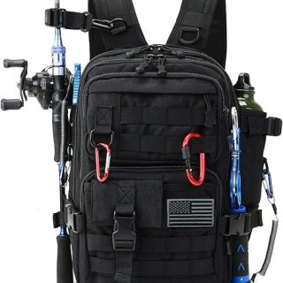 1000D Small Fishing Backpack with Flag - Compact Water-Resist Bag with Rod Holder - Storage Tackle Box,