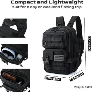 1000D Small Fishing Backpack with Flag - Compact Water-Resist Bag with Rod Holder - Storage Tackle Box,