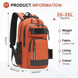35L Fishing Backpack with Rod Holder, Waterproof Tackle Sling Crossbody Bag with Multi Pocket for Fishing Camping Hunting Hiking
