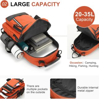 35L Fishing Backpack with Rod Holder, Waterproof Tackle Sling Crossbody Bag with Multi Pocket for Fishing Camping Hunting Hiking