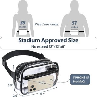 Clear Fanny Pack - Clear Bag for Stadium Events for Women Men Transparent Waist Bag with Adjustable Strap for Concerts