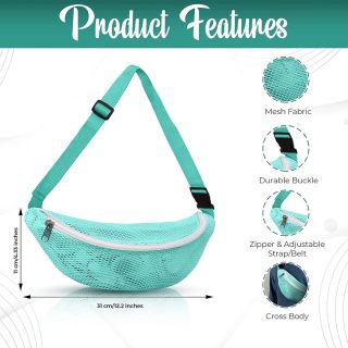 Beach Mesh Fanny Pack, Seashell Bag Mesh Beach Bag Breathable Waterproof Adjustable Belt Portable Lightweight Outdoor Sports Waist Pack for Travel