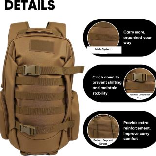 35L Tactical Backpack for Men, MOLLE Military Bug Out Bag, Waterproof Rucksack for Hiking with Hydration Port Tan
