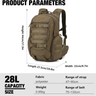 Tactical Molle Backpack for Men - 28L EDC Hiking & Motorcycle Backpack