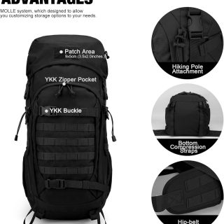 50L Hiking Backpacking Backpack with Tactical Utility Pouch Folding Bag