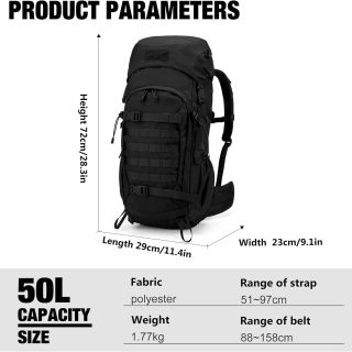 50L Hiking Backpacking Backpack with Tactical Utility Pouch Folding Bag