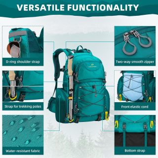 Hiking Backpack,40L Waterproof Camping Backpack,Men Women Packable Hiking Daypack with Rain Cover,Lightweight Travel Backpack-Green