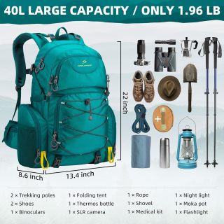 Hiking Backpack,40L Waterproof Camping Backpack,Men Women Packable Hiking Daypack with Rain Cover,Lightweight Travel Backpack-Green