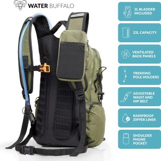 Hydration Backpack - Sherpa 22L Hiking Backpack with Water Bladder - Water Backpack for Hiking with Waterproof