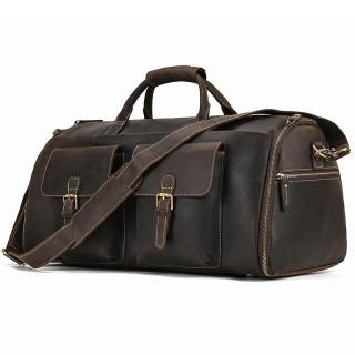 Custom Logo Full Grain Leather Retro Duffle Bag Genuine Leather Travel Bag With Shoes Compartment