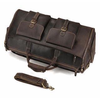 Custom Logo Full Grain Leather Retro Duffle Bag Genuine Leather Travel Bag With Shoes Compartment