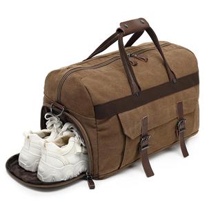 OEM Customized LOGO Large Capacity Canvas Leather Duffel Bag
