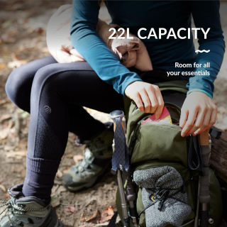 22L Hydration Backpack for Hiking with Waterproof Zipper and Phone Pole Holders Internal Frame Water Bladder Included