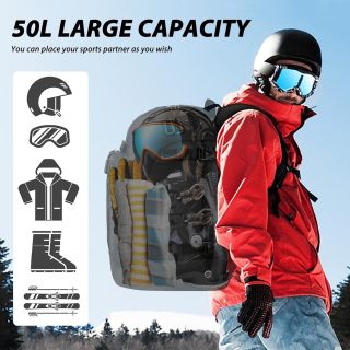 50L Ski Boot Bag with Rubberized Exterior Bottom for Skis, Snowboard, Ski Helmet