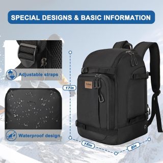 50L Ski Boot Bag with Rubberized Exterior Bottom for Skis, Snowboard, Ski Helmet