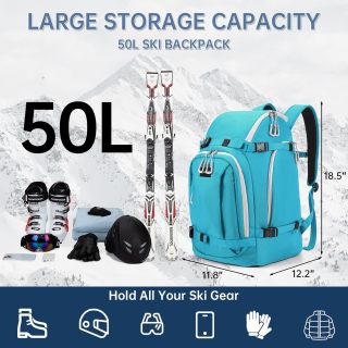 50L Ski Boot Travel Backpack for Skis, Snowboard & Accessories, Waterproof Padded Ski Boot Bag Backpack