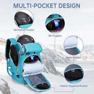 50L Ski Boot Travel Backpack for Skis, Snowboard & Accessories, Waterproof Padded Ski Boot Bag Backpack