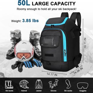 50L Ski and Snowboard Boot Travel Backpack Waterproof Large Duffle Travel Bag for Ski Helmet, Skis, Snowboard & Accessories