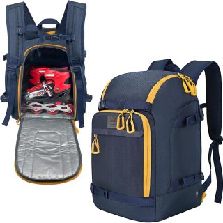 Ice Skate Bag Backpack with Top Helmet Pocket for Roller Blade Fits Shoes Up To Us Mens 13 for Inline, Figure, Quad, Speed, Hockey Skating