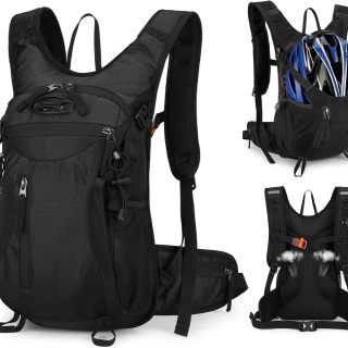 15L Small Waterproof Hiking Backpack with Chest Strap for Men, Bike Cycling Backpack for Helmet, Black