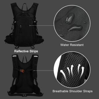 15L Small Waterproof Hiking Backpack with Chest Strap for Men, Bike Cycling Backpack for Helmet, Black