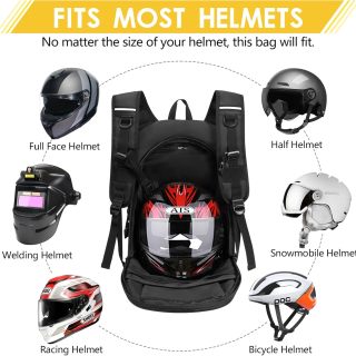 Waterproof Helmet Backpack with Reflective & Laptop Pocket, Large Motorcycle Bag Helmet Bag for Travel Daily Trips Office Trips, Black