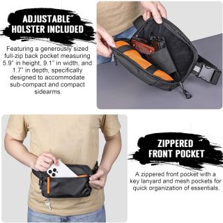 Fanny Packs, Adjustable Waist Pack with Pistol Holder, Concealed Carry Bag for Women and Men, CCW, EDC, Travel, Work, Outdoor