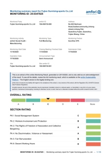 Monitoring summary report for Fujian Sunrising-sports Co.,Ltd