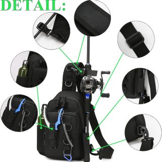 Fishing Sling Bag - Small Fishing Tackle Storage Bags with Rod Holder(Green)