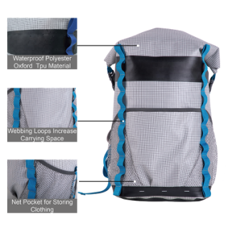حقيبة ظهر مقاومة للماء مصنوعة من مادة البولي فينيل كلوريد مخصصة للمشي لمسافات طويلة والتخييم في الهواء الطلق بسعة 55 لترًا