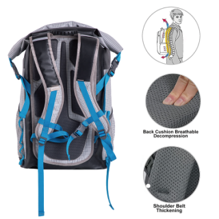 حقيبة ظهر مقاومة للماء مصنوعة من مادة البولي فينيل كلوريد مخصصة للمشي لمسافات طويلة والتخييم في الهواء الطلق بسعة 55 لترًا