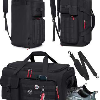 45L Casual Sports Gym Workout Backpack Men's Weekender Travel Bag with Shoe & Laptop Compartment Black-Sports Travel Duffel Bag