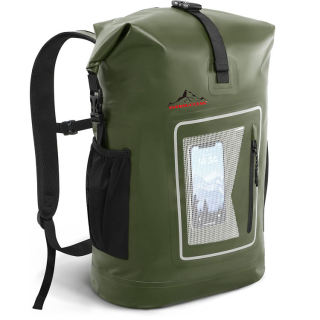 Waterproof Floating Roll Top Backpack Durable Dry Bag with Front Translucent Zipper Pocket for Kayaking Surfing Rafting Fishing