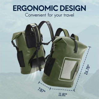 حقيبة ظهر عائمة مقاومة للماء، قابلة للطي، متينة، وجافة، مزودة بجيب أمامي شفاف بسحاب، مناسبة للتجديف وركوب الأمواج والتجديف النهري وصيد الأسماك.