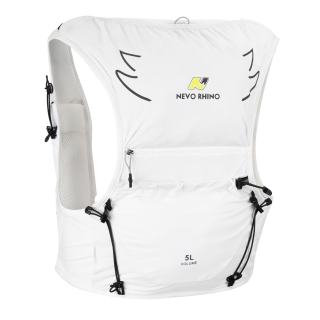 سترة جري بيضاء خفيفة الوزن مزودة بحامل هاتف عاكس، تتميز بسهولة الوصول إلى الماء أثناء الجري وركوب الدراجات، مصنوعة من البوليستر المقاوم للماء.