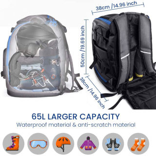 حقيبة سفر مقاومة للماء سعة 65 لترًا لأحذية التزلج على الجليد، مزودة بوسادة هوائية للكتف، حقيبة ظهر لمعدات التزلج
