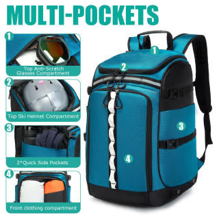 حقيبة أحذية التزلج والتزحلق على الجليد سعة 65 لترًا، مصنوعة من النايلون 1680D المقاوم للماء، حقيبة ظهر رياضية شتوية مع ملحقات