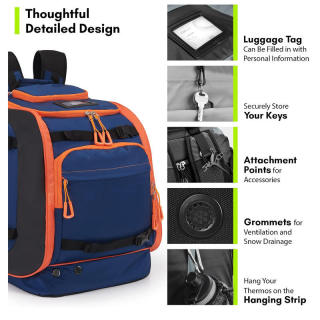 Вместительный рюкзак для хранения горнолыжных ботинок, шлема и очков, объемом 65 л, из водонепроницаемого полиэстера.