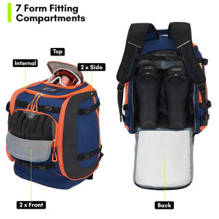 Вместительный рюкзак для хранения горнолыжных ботинок, шлема и очков, объемом 65 л, из водонепроницаемого полиэстера.