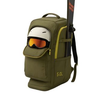 Waterproof Nylon Olive-Green Ski Backpack for Boots Helmet & Gear with Adjustable Straps