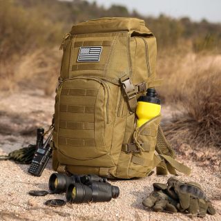 35L Military Tactical Backpack for Men,Water Resistant Assault Pack for Women,Khaki Molle Daypack 3 Day Bug Out Bag Rucksack for Trekking