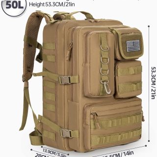Tactical Backpack, 50L Army 6 Days Assault Pack Bag, Military Molle Backpack, Heavy Duty Rucksack Water Resistant