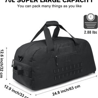 70L Large Tactical Duffle Bag Men Sports Gym Backpack with Shoes Compartment Military MOLLE Duffel Backpack ( Black)