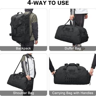 70L Large Tactical Duffle Bag Men Sports Gym Backpack with Shoes Compartment Military MOLLE Duffel Backpack ( Black)