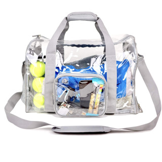 Transparent gym bag, large capacity, portable cylindrical gym bag with wet and dry separation, sports shoulder bag.