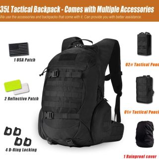 35L motorcycle backpack, black tactical backpack, Military Backpack (2.0 black)