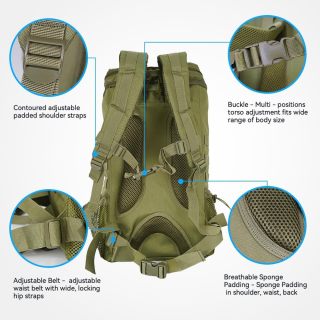 Atmungsaktiver, wasserdichter Rucksack, leichter Campingrucksack mit MOLLE-System – Grün, geeignet für Bergsteigen und Wandern.