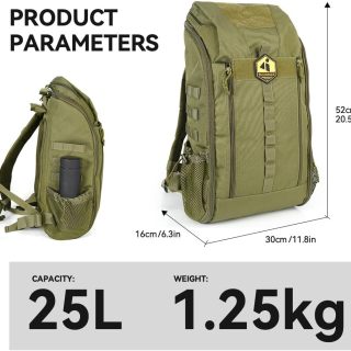 Atmungsaktiver, wasserdichter Rucksack, leichter Campingrucksack mit MOLLE-System – Grün, geeignet für Bergsteigen und Wandern.