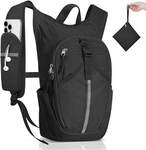 Kleiner Wanderrucksack 10L - Leichter, faltbarer Rucksack für Reisen, Camping, Outdoor-Aktivitäten, Pendeln, Kompakter Rucksack für Damen und Herren (Schwarz)
